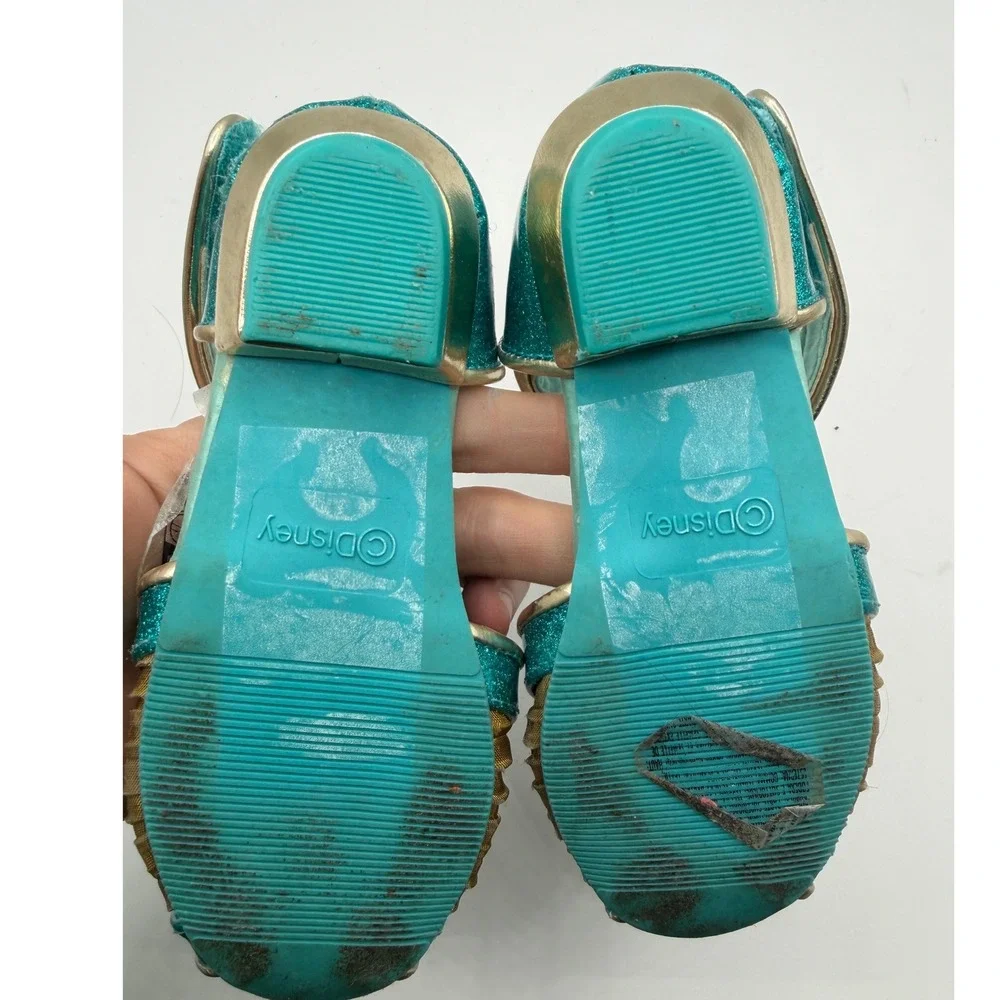 Disney Princess Jasmine Teal Glitter Dress Up Shoe Girls 8/9 6inches Kitten Heel